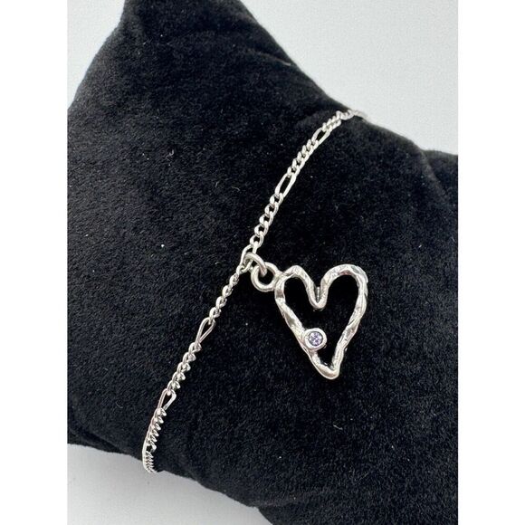 Marc Jacobs Delicate Silver Tone Figaro Heart Charm Rhinestone Love Bracelet - Picture 3 of 9